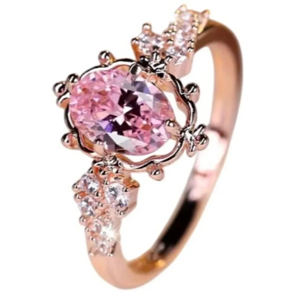 Oval Cut Pink Sapphire & Moissanite Engagement Bridal Ring in rose gold